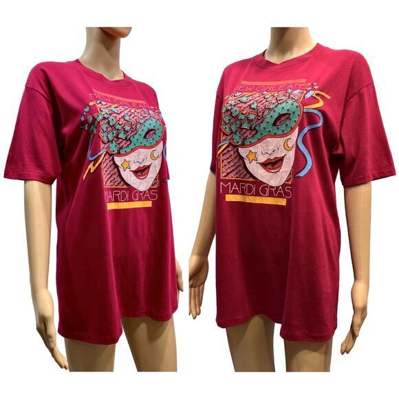 80s New Orleans MARDI GRAS GRAPHTEX T Shirt |1987 Single Stitch Mask Graphic - Picture 7 of 10